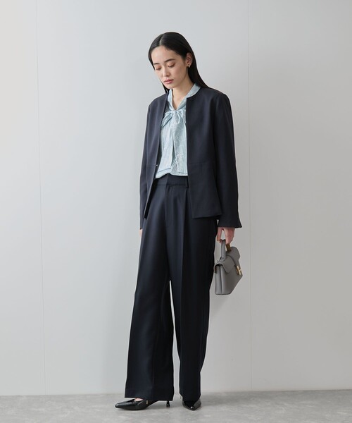 美品⭐︎VIS【美easy】コンフォートツイルペプラムノーカラージャケット　薄手 VIS(ビス) / 【美easy】【洗える/防シワ/UVケア】コンフォート