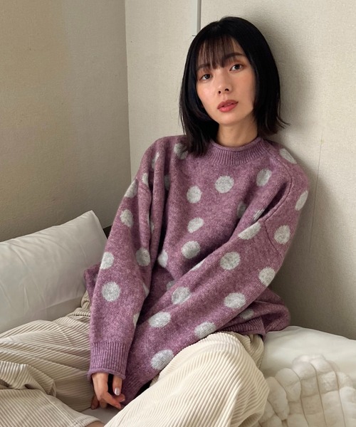 「AS KNOW AS plus」 長袖ニット FREE ネイビー レディース_画像4