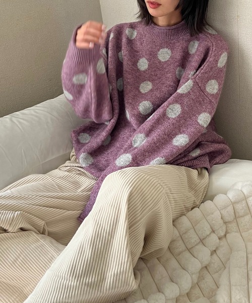 「AS KNOW AS plus」 長袖ニット FREE ネイビー レディース_画像6