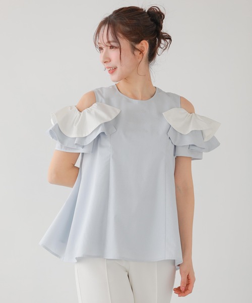 Fit more（フィットモア） tシャツ オープンショルダーフリルトップス
