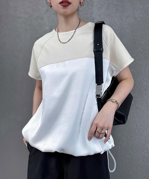 tシャツ ライトダンボールサテンドッキングショートスリーブプルオーバー レディース