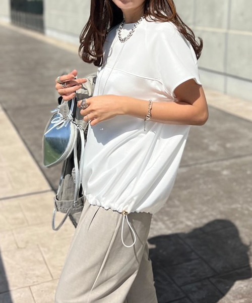 tシャツ ライトダンボールサテンドッキングショートスリーブプルオーバー レディース