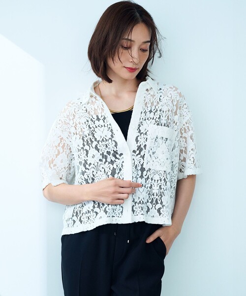 ブラウス シャツ 「SLOW/一部店舗限定」モチーフレース シャツ レディース 23区 ブラウス シャツ 「SLOW/一部店舗限定」モチーフレース