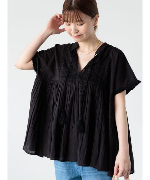 ブラウス シャツ 「made in INDIA」シロツメクサ刺繍シャツ レディース POU DOU DOU｜<made in INDIA>シロツメクサ刺繍シャツ | Rakuten