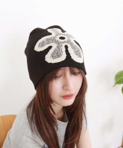 Ada. ニット帽 ニットキャップ フラワーモチーフ ジャガード ニット
