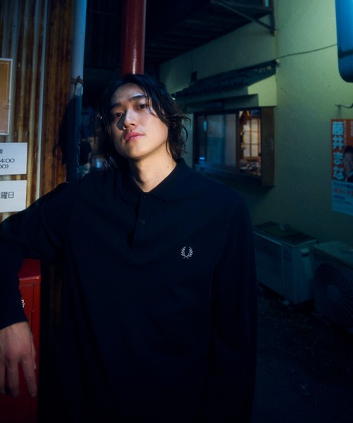 美品　Fred Perry Shirt 長袖　ポロシャツ　ブラック　レディース FRED PERRY 「FRED PERRY」 長袖ポロシャツ M ブラック