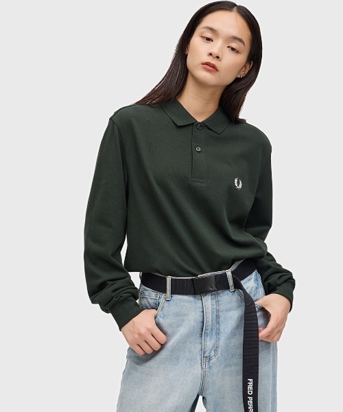 美品　Fred Perry Shirt 長袖　ポロシャツ　ブラック　レディース FRED PERRY 「FRED PERRY」 長袖ポロシャツ M ブラック