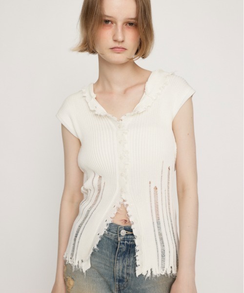SLY FRONT BUTTON KNIT HOODIE フーディ サマーニット SLY ニット セーター FRONT BUTTON KNIT HOODIE フロントボタン
