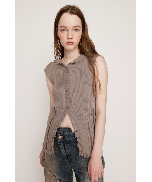 SLY（スライ） サマーニット ニット セーター FRONT BUTTON KNIT