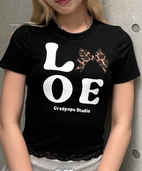 tシャツ レオパードLOVEクロップドTシャツ レディース