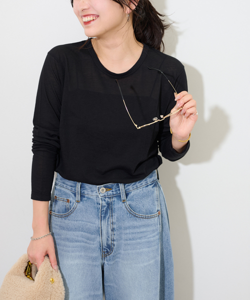 tシャツ 「再入荷！ / 新色登場」通年使える優秀アイテム。シアークルーネックロングTシャツ レディース
