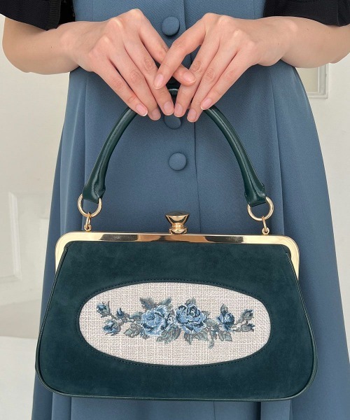 リボンローズ刺繍がま口バッグ アンアナザーアンジェラス フィント リボンローズ刺繍がま口バッグ/an another angelus [54BC05a006] | F