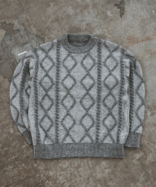 OUR ケーブル編みデザインニット ALL RUNS セーター ニット ウールケーブル編みデザインニットプル