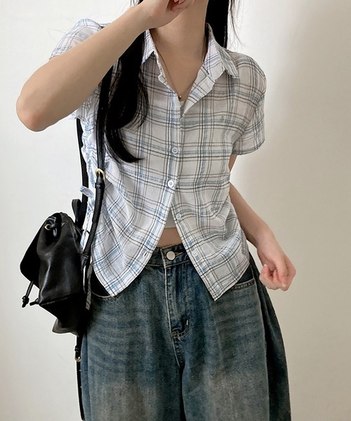 「Girly Doll」 半袖ブラウス F ネイビー レディース_画像7