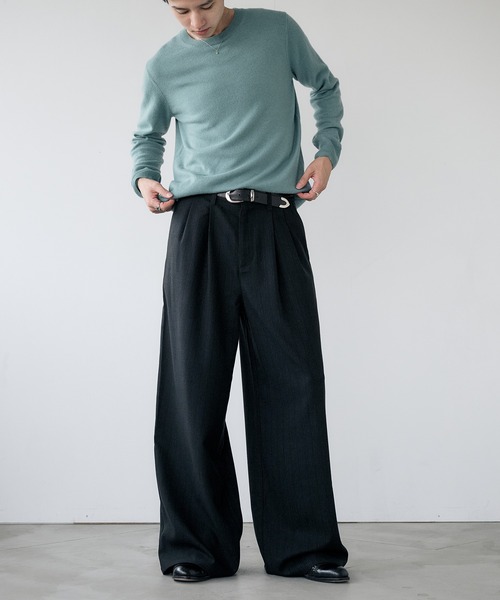 Adoon plain スラックス 2-Tuck Wide Pinstripe Slacks / 2タック