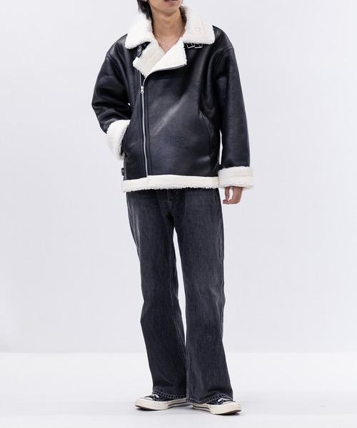 90's vintage ムートンジャケット　レザーシアリングジャケット 黒 JOHN'S CLOSET（ジョンズクローゼット） ムートンジャケット ムートン