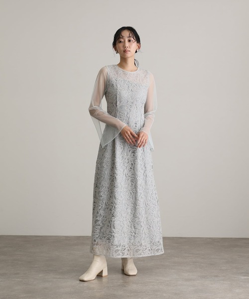 オケージョン ドレス ミモレ丈 atlo atlo（アトロ） ドレス ミモレ丈＆袖ありフォーマルリーフエンブロイ