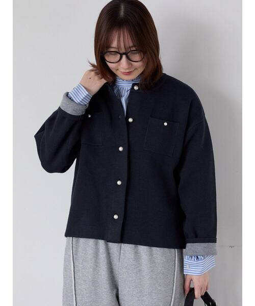 Te chichi TERRASSE カーディガン パール釦バイカラーニット