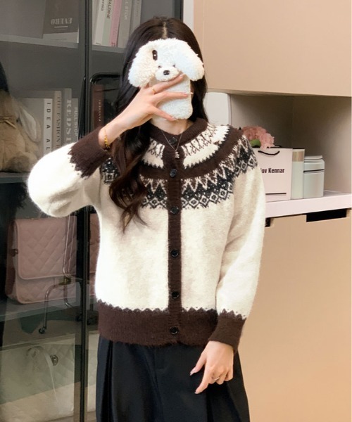 BATONER ノルディック柄 カーディガン カーディガン ノルディック柄 シャギー レディース : ZOZOTOWN Yahoo