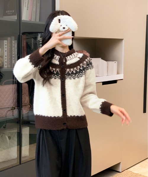 良品✨ ラルフローレン　ニットカーディガン　ノルディック柄　スキー　サイズL レディース 古着 90s LAUREN Ralph Lauren スキー ノルディック柄