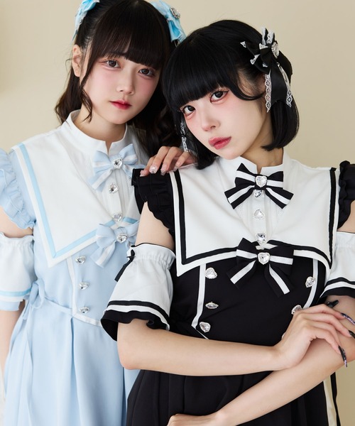 「DearMyLove」 半袖ワンピース LARGE ブラック×ホワイト レディース_画像4
