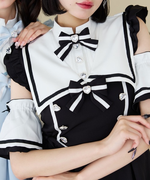 「DearMyLove」 半袖ワンピース LARGE ブラック×ホワイト レディース_画像5
