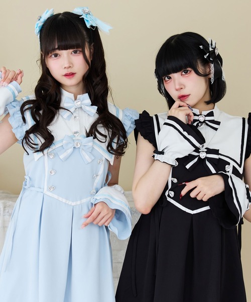 「DearMyLove」 半袖ワンピース LARGE ブラック×ホワイト レディース_画像7