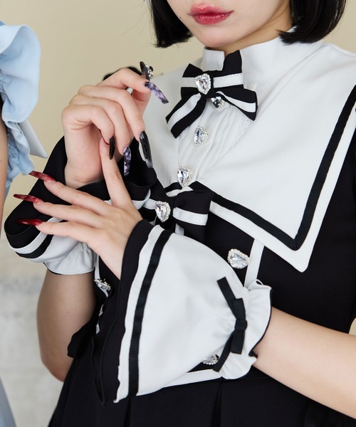 「DearMyLove」 半袖ワンピース LARGE ブラック×ホワイト レディース_画像9