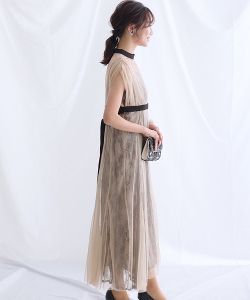 「PourVous」 ノースリーブワンピース M ブラウン レディース_画像9