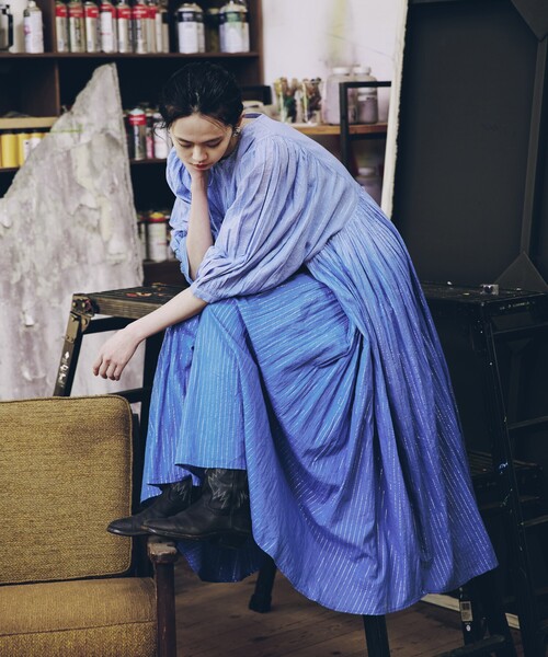 Freada（フリーダ） 7分袖ワンピース フリ- ブルー レディース