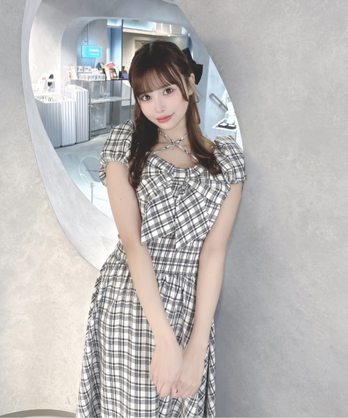 one way リボンアンサンブルワンピース グレー one way（ワンウェイ） ワンピース リボンオフショルワンピース