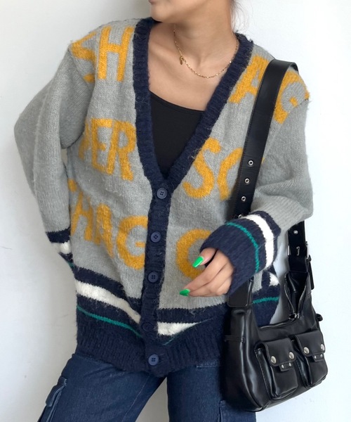 「SHAGGIE」 ニットカーディガン「person’sコラボ」 FREE レッド レディース_画像3