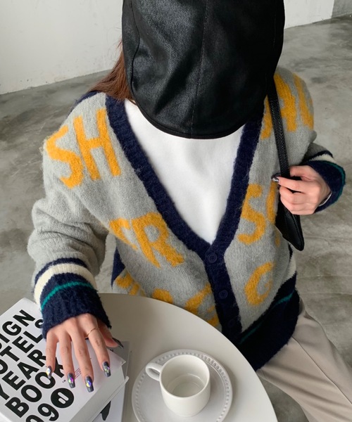 「SHAGGIE」 ニットカーディガン「person’sコラボ」 FREE レッド レディース_画像7