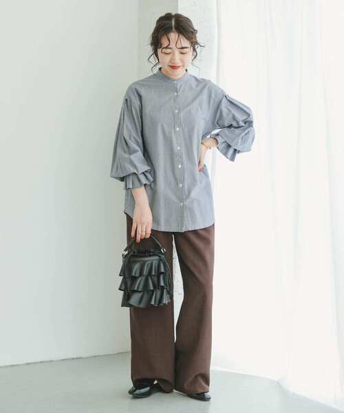 「ITEMS URBANRESEARCH」 長袖ブラウス FREE ネイビー レディース_画像6