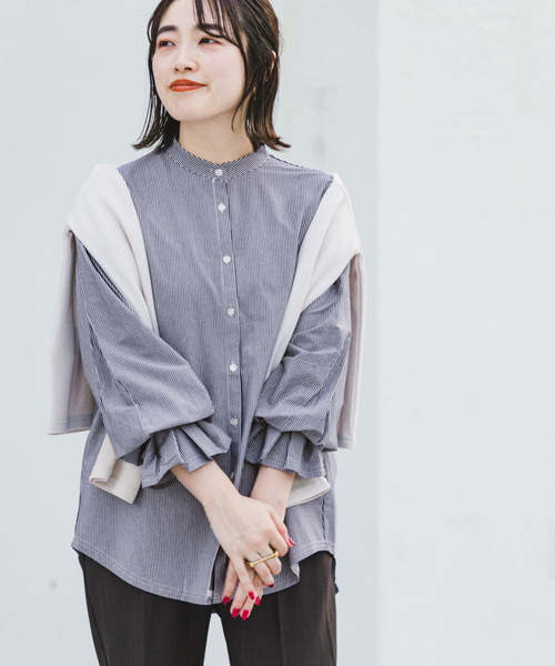 「ITEMS URBANRESEARCH」 長袖ブラウス FREE ネイビー レディース_画像8