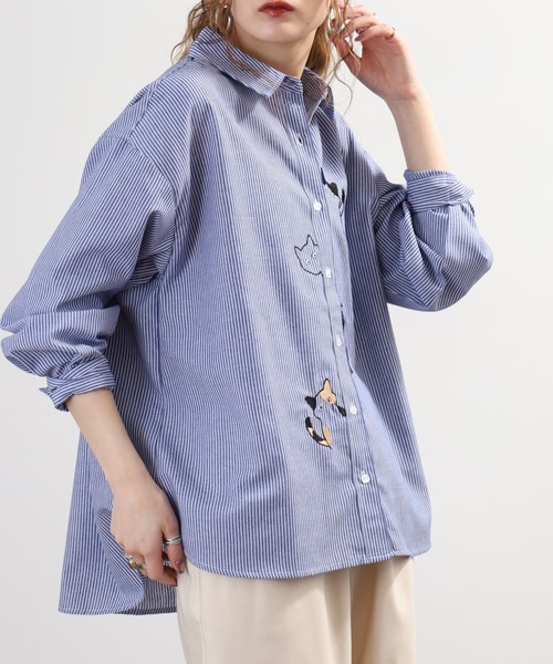 よつばさま専用 フランス アンティーク ブラウス ネルシャツ Quelle Chance（ケルシャンス） ブラウス シャツ ひょっこり猫刺繍