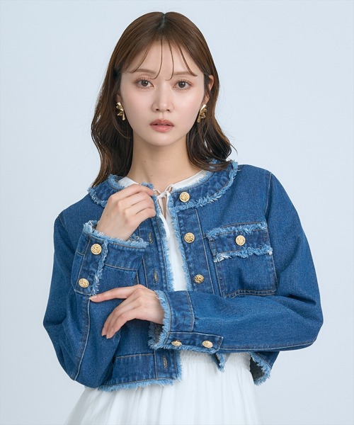 美品♡イエナラブークル インディゴデニムジャケット gジャン フリンジ AND COUTURE（アンドクチュール） デニムジャケット gジャン フリンジ