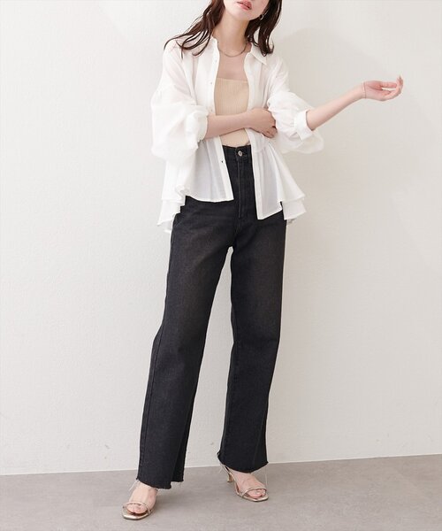 natural couture ブラウス シャツ 「sherbet line」接触冷感ペプラム