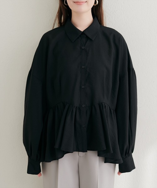 natural couture ブラウス シャツ 「sherbet line」接触冷感ペプラム