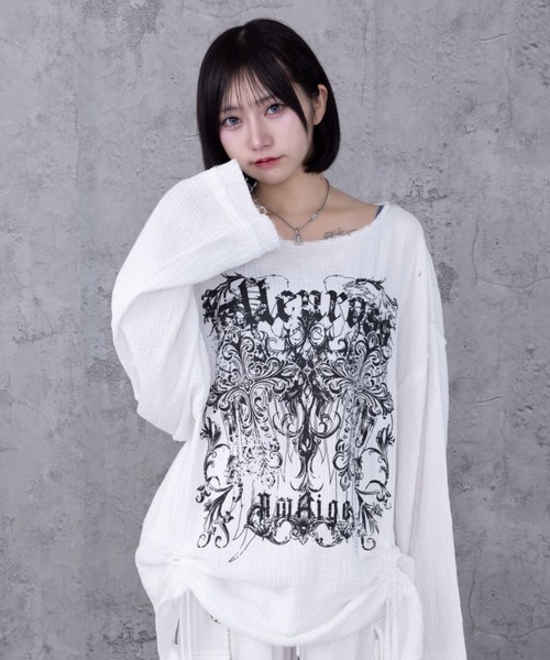 Amilige（アミリージュ） tシャツ ダブルクロスプリントダメージガーゼ