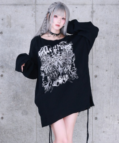 Amilige（アミリージュ） tシャツ ダブルクロスプリントダメージガーゼ