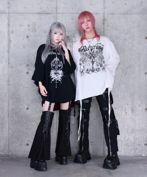 Amilige（アミリージュ） tシャツ ダブルクロスプリントダメージガーゼ