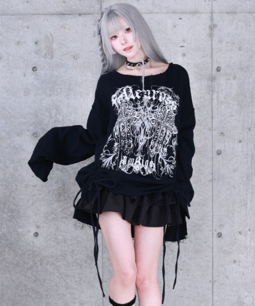 Amilige（アミリージュ） tシャツ ダブルクロスプリントダメージガーゼ