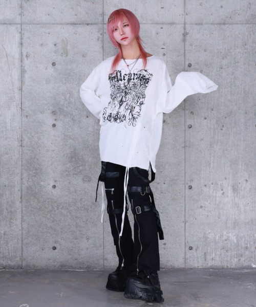 Amilige（アミリージュ） tシャツ ダブルクロスプリントダメージガーゼ