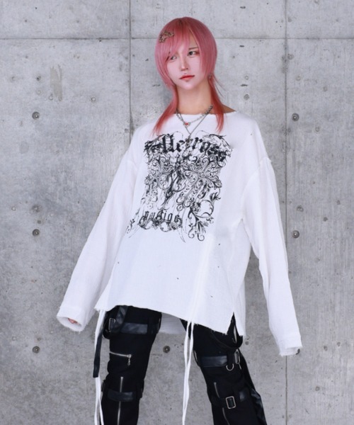 Amilige（アミリージュ） tシャツ ダブルクロスプリントダメージガーゼ