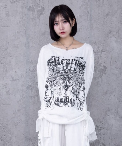 Amilige（アミリージュ） tシャツ ダブルクロスプリントダメージガーゼ