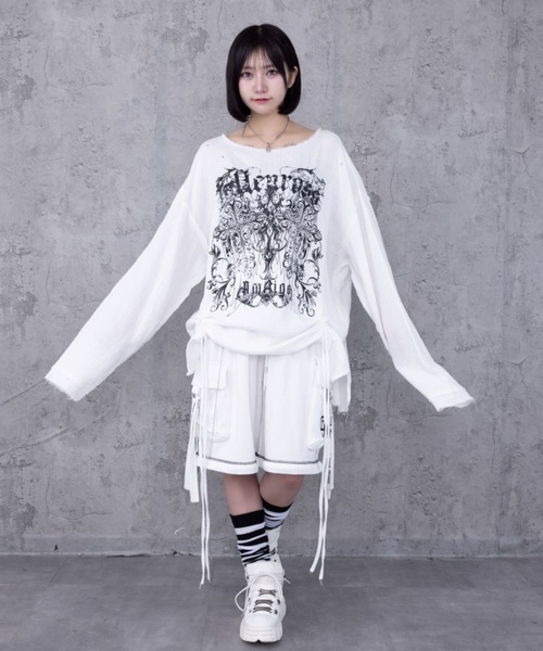 Amilige（アミリージュ） tシャツ ダブルクロスプリントダメージガーゼ