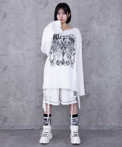 Amilige（アミリージュ） tシャツ ダブルクロスプリントダメージガーゼ