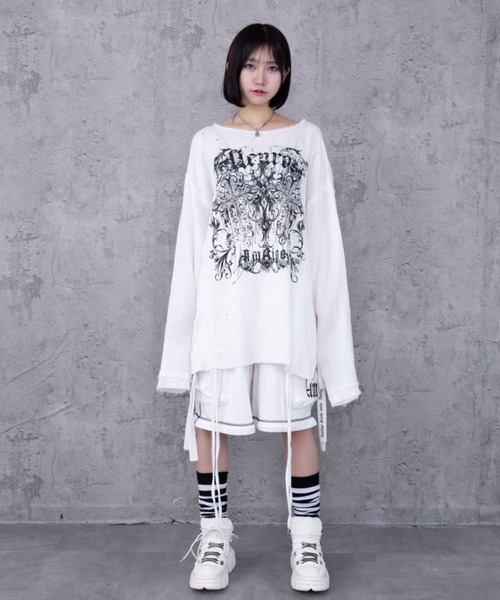 Amilige（アミリージュ） tシャツ ダブルクロスプリントダメージガーゼ