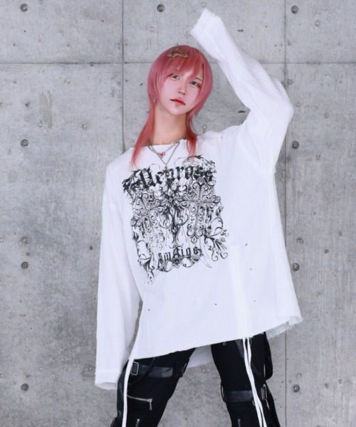 Amilige（アミリージュ） tシャツ ダブルクロスプリントダメージガーゼ